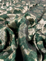 Handmade Green Color Linen Jamdani Saree with Muted Gold Zari Weave - Kaash