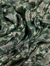 Handmade Green Color Linen Jamdani Saree with Muted Gold Zari Weave - Kaash