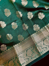 Handmade Green Color Soft Banarasi Silk Saree with Gold Zari Weave - Banarasi Sarees - Gift for Her - Kaash