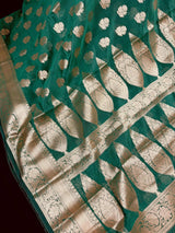 Handmade Green Color Soft Banarasi Silk Saree with Gold Zari Weave - Banarasi Sarees - Gift for Her - Kaash