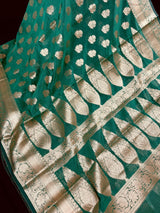 Handmade Green Color Soft Banarasi Silk Saree with Gold Zari Weave - Banarasi Sarees - Gift for Her - Kaash