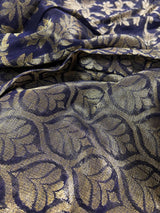 Ink Blue Linen Jamdani saree in linen jamdani with muted gold zari weave on linen jamdani — Kaash Collection