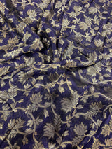 Ink Blue Linen Jamdani saree in linen jamdani with muted gold zari weave on linen jamdani — Kaash Collection