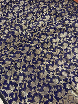 Ink Blue Linen Jamdani saree in linen jamdani with muted gold zari weave on linen jamdani — Kaash Collection
