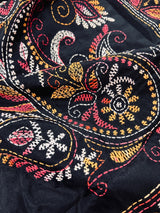 Handmade Kantha Stitch Black Color Saree in Bangalori Silk - Handwoven Kantha Stitch Sarees - Kantha Saree - Bengal Saree - Kaash