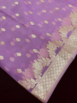 Lilac Kora saree in banarasi kora silk with muted gold zari weave on kora — Kaash Collection