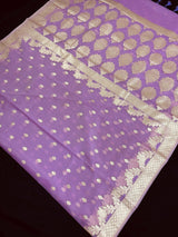 Lilac Kora saree in banarasi kora silk with muted gold zari weave on kora — Kaash Collection