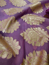 Lilac Kora saree in banarasi kora silk with muted gold zari weave on kora — Kaash Collection