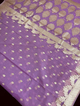Lilac Kora saree in banarasi kora silk with muted gold zari weave on kora — Kaash Collection