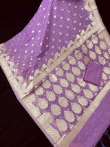 Lilac Kora saree in banarasi kora silk with muted gold zari weave on kora — Kaash Collection
