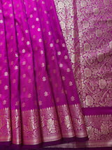 Magenta Pink Banarasi saree in soft silk with muted gold resham zari weave — Kaash Collection