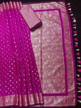 Magenta Pink Banarasi saree in soft silk with muted gold resham zari weave — Kaash Collection