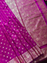 Magenta Pink Banarasi saree in soft silk with muted gold resham zari weave — Kaash Collection