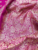 Magenta Pink with Brocade Blouse Banarasi saree in soft silk with muted gold resham zari with brocade blouse — Kaash Collection