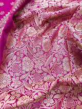 Handmade Magenta Pink Color Soft Silk Saree - Muted Gold Resham Zari Weave - Brocade Blouse - Light Weight Easy Drape Saree - Gift For Her - Kaash