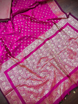 Handmade Magenta Pink Color Soft Silk Saree - Muted Gold Resham Zari Weave - Brocade Blouse - Light Weight Easy Drape Saree - Gift For Her - Kaash