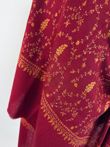 Maroon pure pashmina Kashmiri shawl with hand-embroidered kashmiri needlework — Kaash Collection