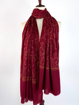 Maroon pure pashmina Kashmiri shawl with hand-embroidered kashmiri needlework — Kaash Collection