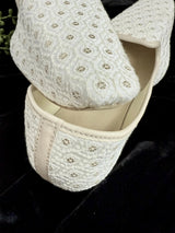 Handmade Men Wedding Shoes in Off White with Embroidery | Mens Shoes | Traditional Mojari Shoes | Indian Ethnic Wedding Footwear for Men - Kaash