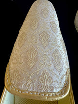 Off White handmade men's jutti / mojari wedding shoes in brocade with traditional brocade weaving — Kaash Collection