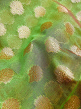 Handmade Parrot Green Semi Banarasi Silk Saree with Meenakari Work | Handmade with Zari Weaving - Kaash