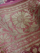 Pastel Pink & Blue Kora saree in banarasi kora silk with muted gold zari weave on kora — Kaash Collection