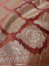Peach Kora Banarasi saree in banarasi kora silk with muted gold zari handwoven on kora — Kaash Collection