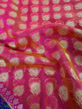 Peach Pink Kora Organza saree in banarasi kora organza silk with paithani borders with floral meenakari — Kaash Collection