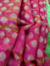 Peach Pink Kora Organza saree in banarasi kora organza silk with paithani borders with floral meenakari — Kaash Collection