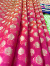 Peach Pink Kora Organza saree in banarasi kora organza silk with paithani borders with floral meenakari — Kaash Collection