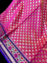 Peach Pink Kora Organza saree in banarasi kora organza silk with paithani borders with floral meenakari — Kaash Collection
