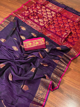 Handmade Pine Green Color Saree in Linen blend with Cotton Silk Handloom Saree with Copper Zari Weave - Kaash
