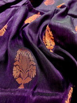 Handmade Pine Green Color Saree in Linen blend with Cotton Silk Handloom Saree with Copper Zari Weave - Kaash