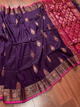 Handmade Pine Green Color Saree in Linen blend with Cotton Silk Handloom Saree with Copper Zari Weave - Kaash