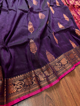 Handmade Pine Green Color Saree in Linen blend with Cotton Silk Handloom Saree with Copper Zari Weave - Kaash