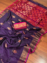 Handmade Pine Green Color Saree in Linen blend with Cotton Silk Handloom Saree with Copper Zari Weave - Kaash