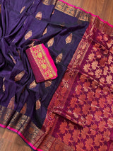 Handmade Pine Green Color Saree in Linen blend with Cotton Silk Handloom Saree with Copper Zari Weave - Kaash