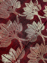 Pine Green with Maroon & Red saree in linen blend cotton silk with zari weaving with maroon & red borders — Kaash Collection