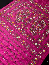 Handmade Pink Color Kantha Saree - Bangalori Silk Saree - Handwoven Kantha Stitch Sarees - Multi Color - Kantha Stitch Silk Saree - Kaash