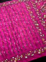 Handmade Pink Color Kantha Saree - Bangalori Silk Saree - Handwoven Kantha Stitch Sarees - Multi Color - Kantha Stitch Silk Saree - Kaash