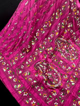 Handmade Pink Color Kantha Saree - Bangalori Silk Saree - Handwoven Kantha Stitch Sarees - Multi Color - Kantha Stitch Silk Saree - Kaash