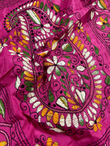 Handmade Pink Color Kantha Saree - Bangalori Silk Saree - Handwoven Kantha Stitch Sarees - Multi Color - Kantha Stitch Silk Saree - Kaash