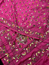Pink hand Kantha stitch saree on Bangalori silk — Kaash Collection