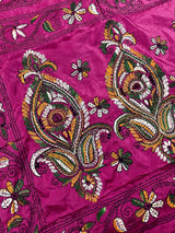 Pink hand Kantha stitch saree on Bangalori silk — Kaash Collection