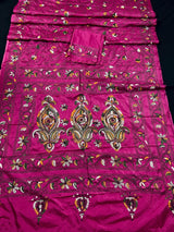 Pink hand Kantha stitch saree on Bangalori silk — Kaash Collection