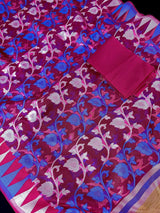 Pink Organza Muslin Tantuja Jamdani saree in organza muslin tantuja with intricate tantuja jamdani weave — Kaash Collection