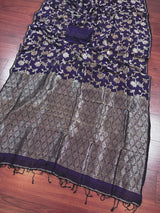 Handmade Purple Color Linen Jamdani Saree with Muted Gold Zari Weave - Kaash
