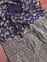 Handmade Purple Color Linen Jamdani Saree with Muted Gold Zari Weave - Kaash