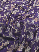 Handmade Purple Color Linen Jamdani Saree with Muted Gold Zari Weave - Kaash