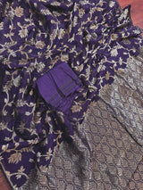 Handmade Purple Color Linen Jamdani Saree with Muted Gold Zari Weave - Kaash